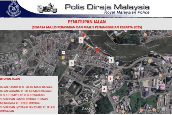 Penutupan jalan sempena Sarawak Regatta 2025 dan Kuching Waterfront Festival 2025